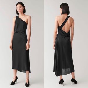 NWOT COS Asymmetric Strap Jersey Dress Black Elegant One Shoulder Slouchy Back